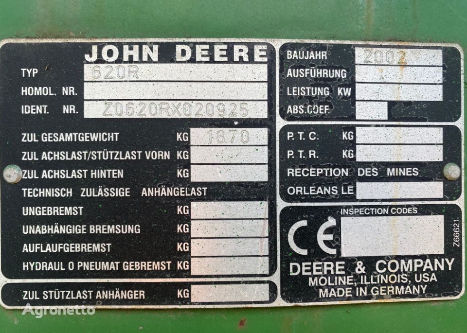 θεριζοαλωνιστική μηχανή John Deere 620r για τροχαλία